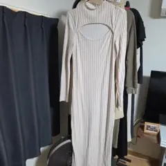 SHEIN ベージュ リブ編み ニットワンピース M