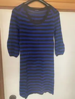 青と黒のストライプニットワンピース M