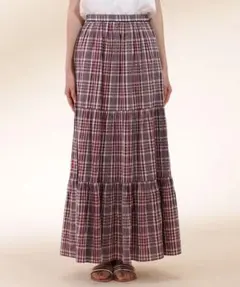 ナノユニバース　フランスメイド インポートチェック ティアードマキシスカート