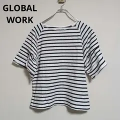グローバルワーク　カットソー　五分袖　ボーダー　総柄　綿100%【Mサイズ】