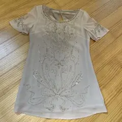 ビーズ刺繍 半袖 シフォン パーティードレス