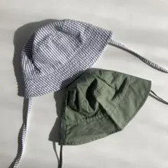 試着のみ　H&Mベビー帽子セット ストライプ柄オリーブグリーン　男の子