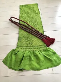 【振り袖】総絞り帯揚げ／帯締めセット(グリーン)