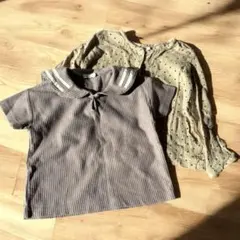 ペアマノン★セーラーカラー　ワッフルTシャツ100★ドットリネンシャツ110