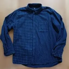 ユニクロ ネイビー系クレイジー柄 チェックフランネルシャツ XLサイズ！