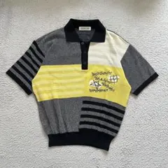 GREEN CLUBS マルチパターン ポロシャツ 派手柄 刺繍 レトロ L相当