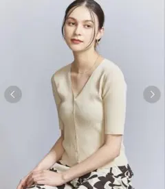 BEAUTY&YOUTH Vネック リブニットショートスリーブカーディガン