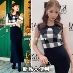 ダーリッチ ビッグカラーギンガムチェックニットロングワンピース ブラック FS