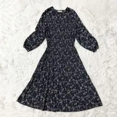 Mylanka ミランカ フラワー プリーツ ロングワンピース 38 ブラック