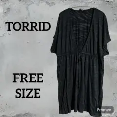 TORRID ブラック ストライプカーディガン 半袖 ゆったりデザイン　古着