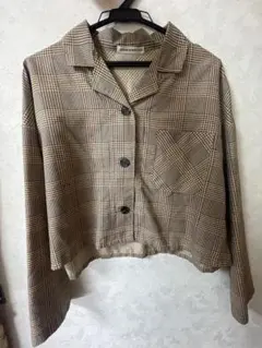 ブラウン系チェック柄シャツ Fサイズ