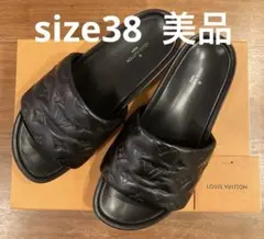 LOUIS VUITTON モノグラム レザー サンダル 黒　ヴィトン 38のサムネイル