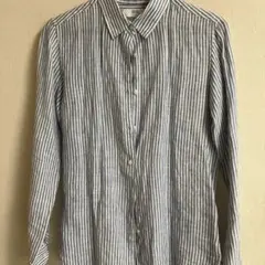 青と白のストライプ 長袖シャツ　ユニクロ　麻100%