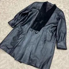 レザー ロングコート シープスキン 羊革 黒 ブラック メンズ フリーサイズ