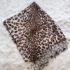 レオパード柄 大判ストール マフラーフリンジ付き ひざ掛け