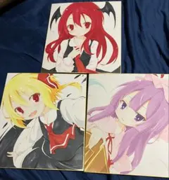 東方　直筆イラスト　小悪魔　ルーミア　パチュリーのサムネイル