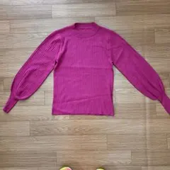 【ナチュラルビューティーベーシック】パフスリーブ リブニット M ピンク