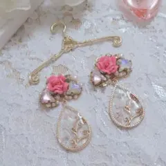 姫系 プリンセス ロココ調 Heart Rose ピアス イヤリング