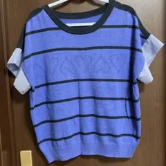 アンドラブ♡大人可愛い ハート刺繍 半袖ニット 青と黒ストライプ 3L
