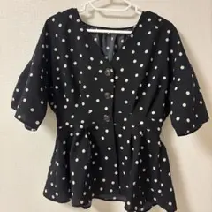 ペプラムトップス レディース Tシャツ ブラウス ドッド柄 夏服
