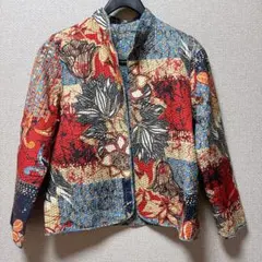 リバーシブル キルティングジャケット 青 赤 花柄