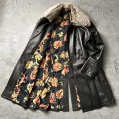 未使用級 希少 イタリア製 Riecco ダブル レザー コート 花柄裏地