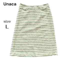 アナディス Unaca ツイード スカート ボーダー 生成 グリーン 40 Lのサムネイル