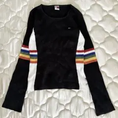 tommy jeans 長袖セーター　ブラック/ホワイト