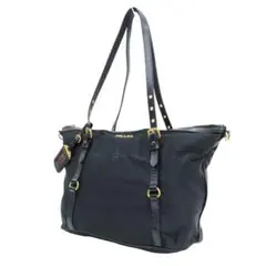 美品 PRADA プラダ トートバッグ ロゴジャガード 白タグ 肩掛け ブラック