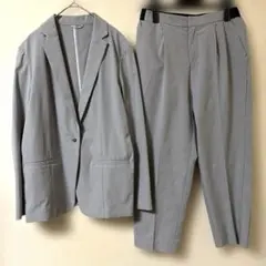 コムサイズム 洗える スーツセット ノーカラージャケット パンツ ライトグレーM