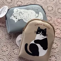 猫イラストポーチ 小物入れ2個セット