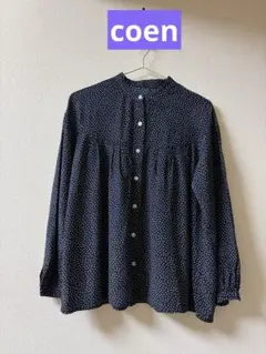 コーエン　ネイビーのドット柄長袖シャツ