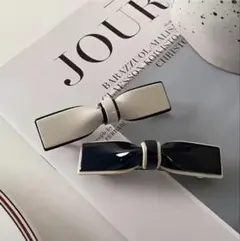 新品　即日発送❣️蝶結び　リボン型ヘアクリップ 2個セット ホワイト ブラック