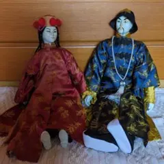 ✳アンティーク 「中国ペア人形」✴頭と手足は陶器製・清朝時代の髪型と装い✴ ✳アンティーク 「中国ペア人形」頭と手足は陶製・清朝時代の髪型と