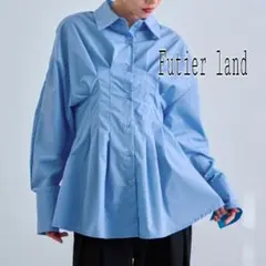 Futier land タックギャザーフレアビスチェブラウス ブルー 青シャツのサムネイル