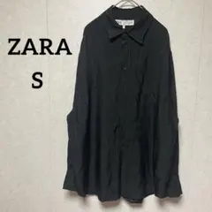 ザラ シワ加工 シアーシャツ ブラック 長袖（S）光沢 アセテート