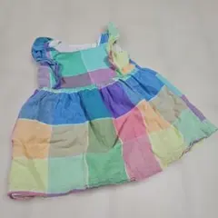 ★babyGAP 襟フリル チェック柄 ワンピース 90cm リネン混のサムネイル