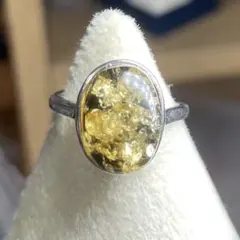 天然石リング　緑花珀　アンバー　高透明シラー　14*10mm SV925刻印