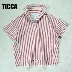 美品✨ティッカTICCA スクエアビッグシャツ 半袖 ストライプ 赤 麻 綿のサムネイル
