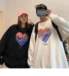 秋服 長袖 薄手 トレーナー ハート 原宿系 オーバーサイズ ユニセックス 韓国