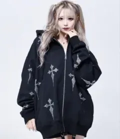 REFLEM レフレム　ラインストーンパーカー　黒 × シルバーのサムネイル