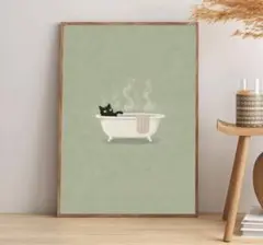 검은 고양이 목욕 아트 포스터 그린 20x30