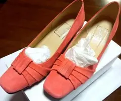 【美品】CLUB DE SAKI パンプス ヒール　ピンク　オレンジ スエード調