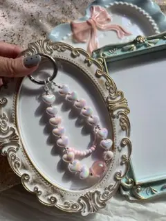 ハート型ビーズ キーホルダー　スマホストラップ