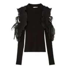 SNIDEL スナイデル プリーツフリルドッキングニットプルオーバー BLK