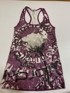 紫色 グラフィックタンクトップ スパンコール付き Size - M