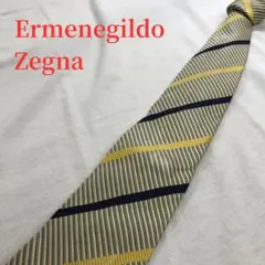 【訳あり】エルメネジルドゼニア　ネクタイ　ストライプ 灰色　黄　絹【n2836】