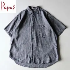 パパス リネンコットンダンガリーシャツ L ロゴピスネーム グレー系インディゴのサムネイル
