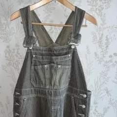 レディースサロペット　オーバーオール　ストライプ　Lサイズ　美品　デニム生地