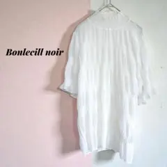 美品✨【ボンルシール ノア 】ブラウス　五分袖　ハイネック　透け感　ふわふわ感
